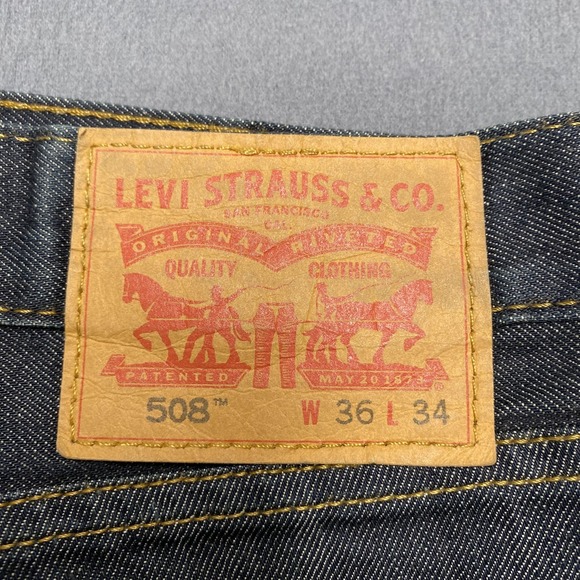 Levis 508 Jeans Mens 36x34 Blue Denim Dark Wash Tapered Straight Leg Zip Fly - Picture 2 of 13